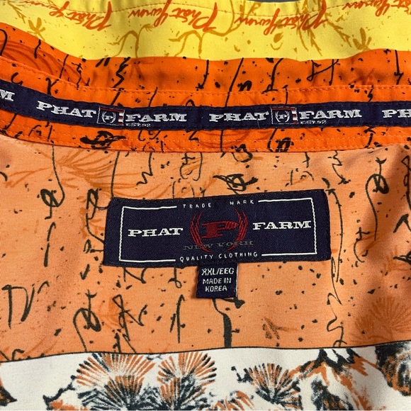 Phat Farm Shirt 90s Short Sleeve Button Front Mens XXL Samurai Sword Tiger AOP - Picture 8 of 13
